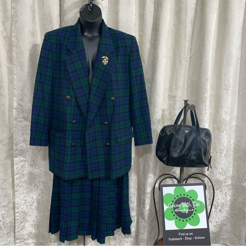Pendleton Plaid Double-Breasted Blazer and Skirt Set